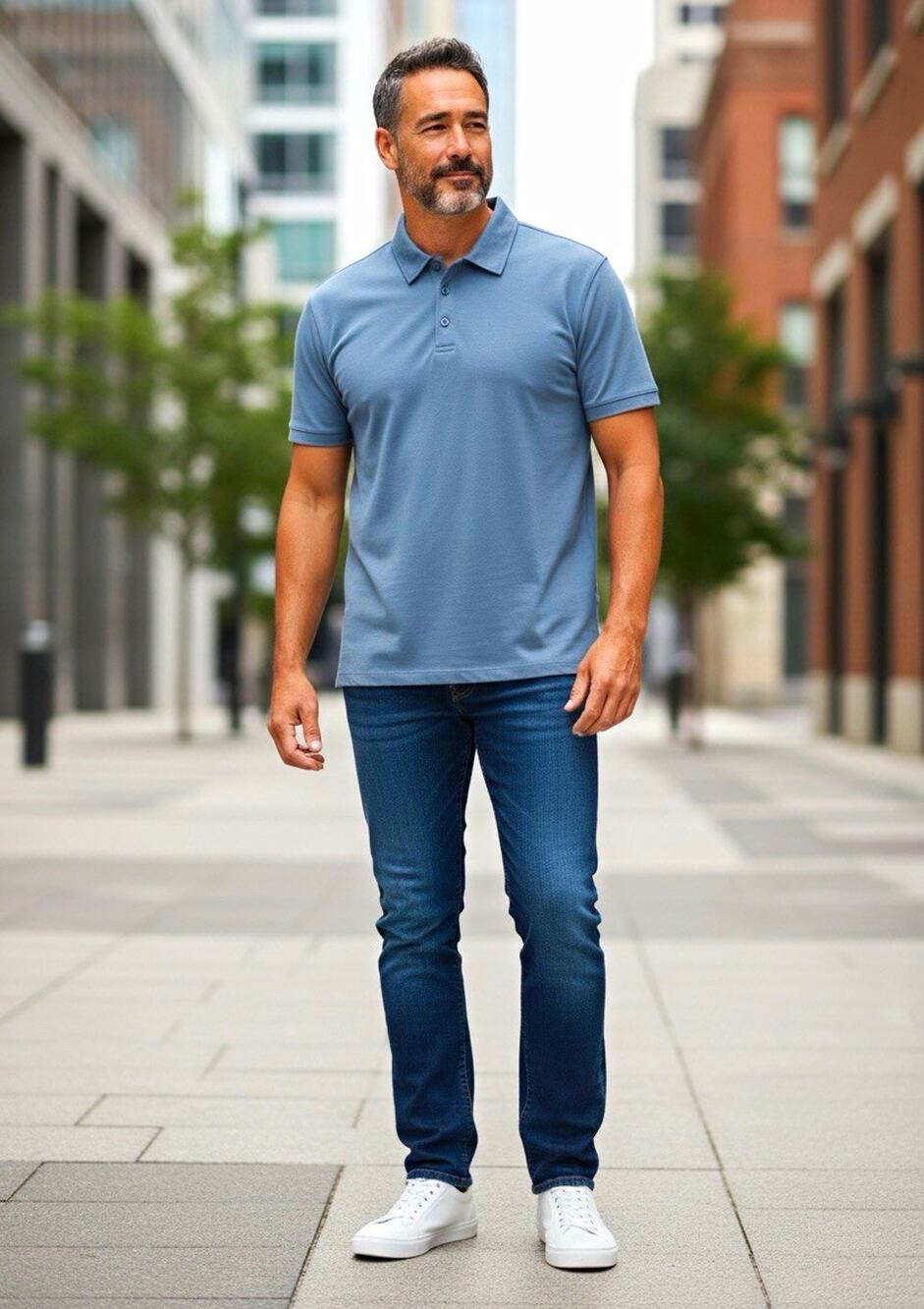 True Classic Polo Men's Blue Solid Short Sleeve Collared Button, Size L